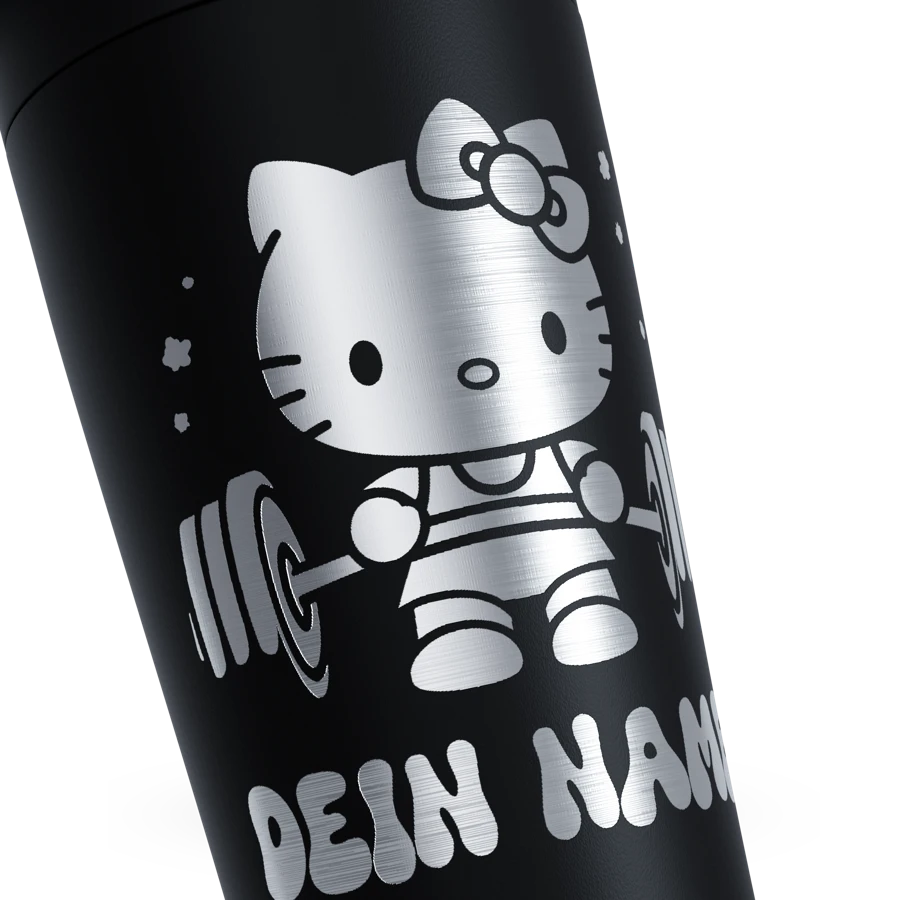 Edelstahl Shaker mit Gravur Nahaufnahme Kitty Cartoon-Katze mit Hantel Gestalten