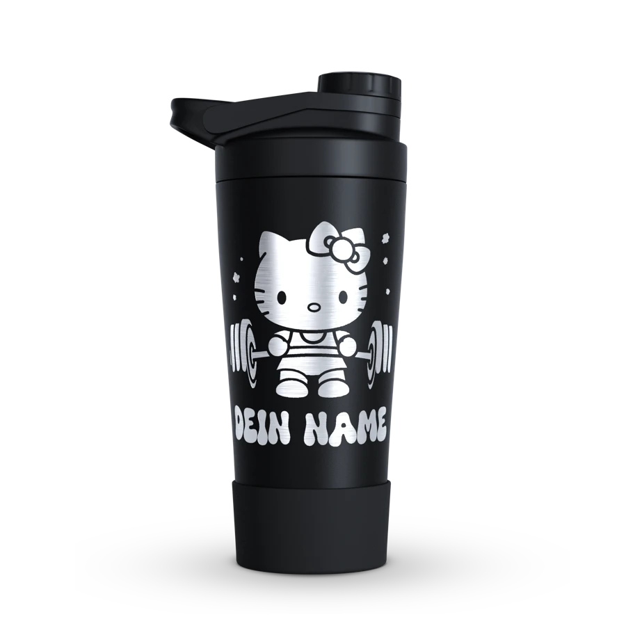 Edelstahl Shaker mit Gravur Kitty Cartoon-Katze mit Hantel Gestalten