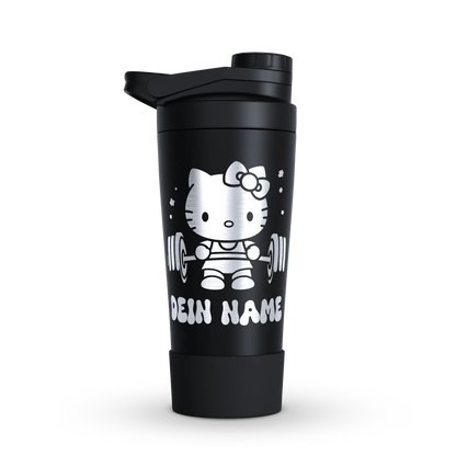 Edelstahl Shaker mit Gravur Kitty Cartoon-Katze mit Hantel Gestalten